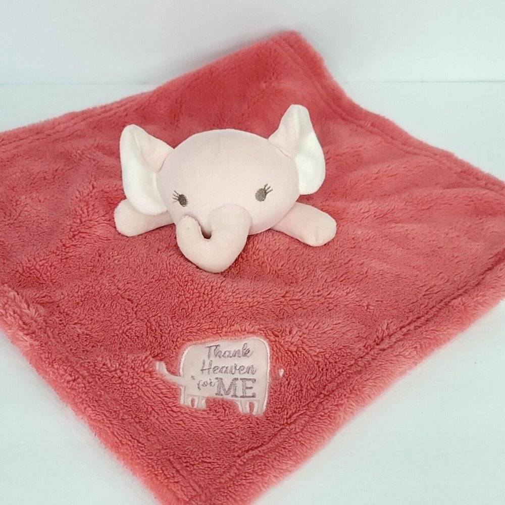 Thank Heaven Plush Lovey Elephant Hot Pink Girls Baby Security Blanket 14"x14"